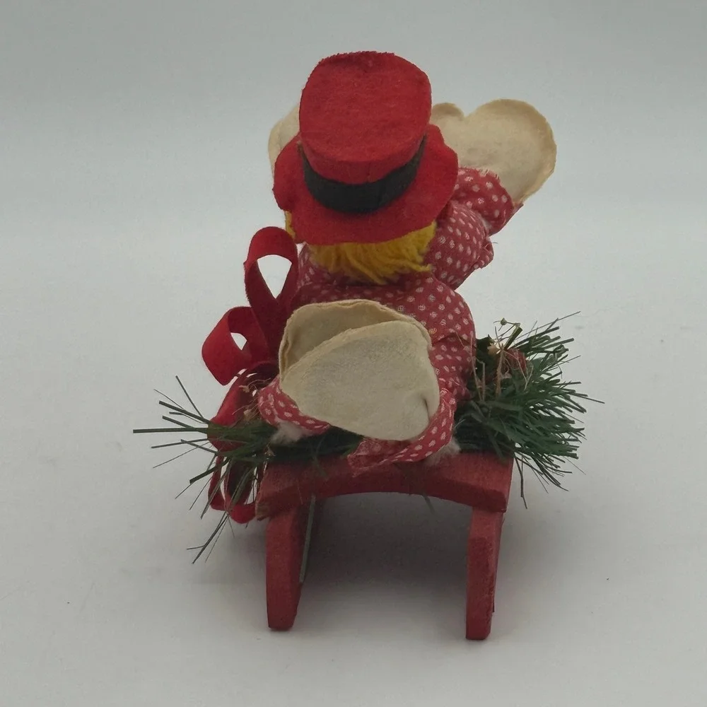Vintage Christmas Clown on Red Wooden Sled Figurine Festive Holiday Decor 5 inch